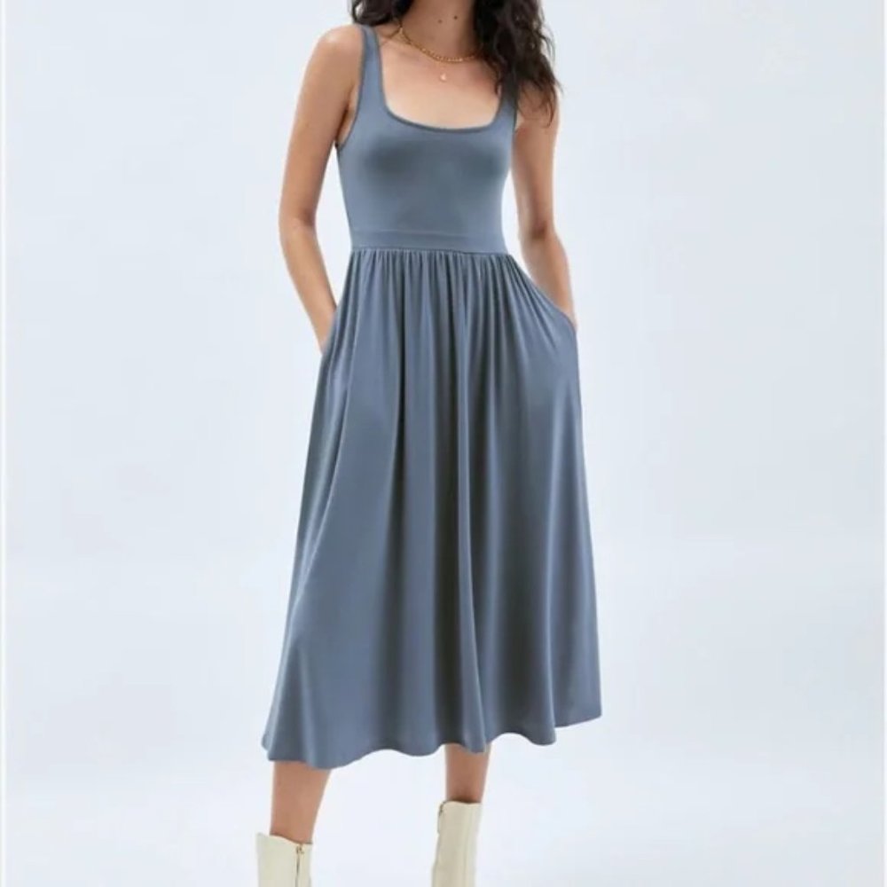Aritzia Wilfred Square Neck Maxi Tank Dress (BLUE)
